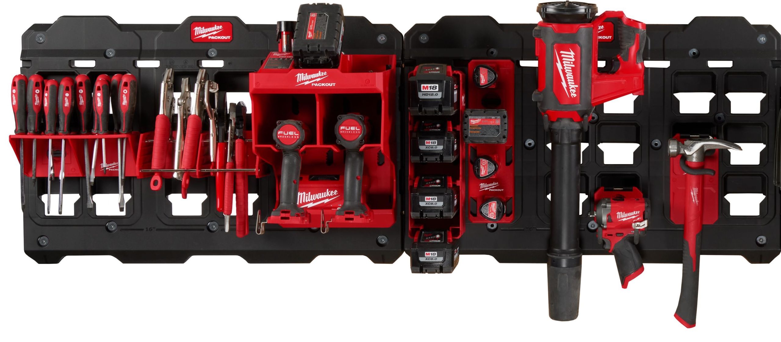 Milwaukee PACKOUT Large Wall Plate with Tool Stations & M18 Battery Racks  Bundle
